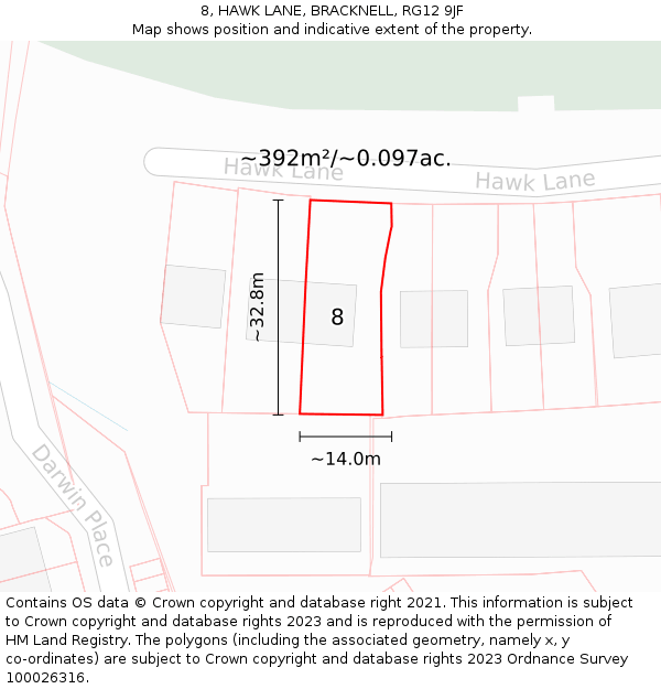 8, HAWK LANE, BRACKNELL, RG12 9JF: Plot and title map