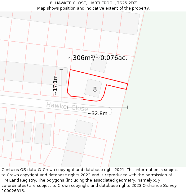 8, HAWKER CLOSE, HARTLEPOOL, TS25 2DZ: Plot and title map