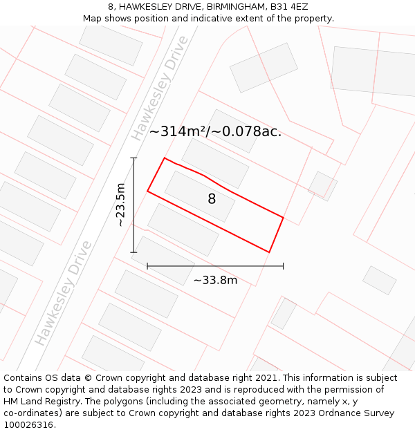 8, HAWKESLEY DRIVE, BIRMINGHAM, B31 4EZ: Plot and title map