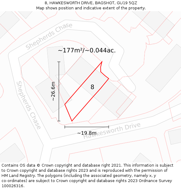 8, HAWKESWORTH DRIVE, BAGSHOT, GU19 5QZ: Plot and title map