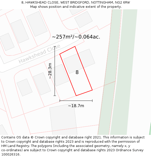 8, HAWKSHEAD CLOSE, WEST BRIDGFORD, NOTTINGHAM, NG2 6RW: Plot and title map