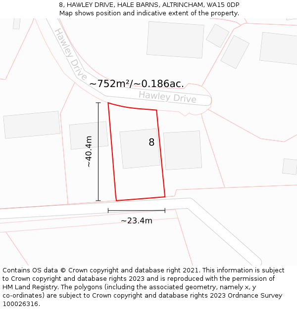 8, HAWLEY DRIVE, HALE BARNS, ALTRINCHAM, WA15 0DP: Plot and title map