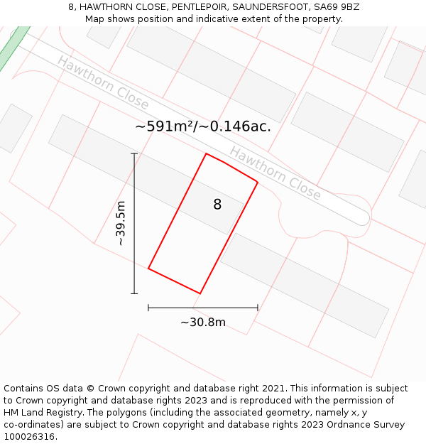 8, HAWTHORN CLOSE, PENTLEPOIR, SAUNDERSFOOT, SA69 9BZ: Plot and title map