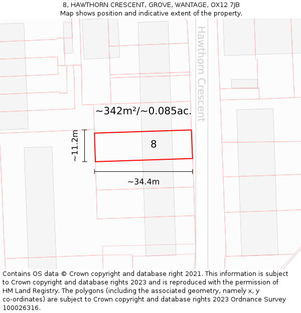 8, HAWTHORN CRESCENT, GROVE, WANTAGE, OX12 7JB: Plot and title map