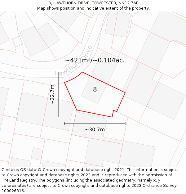 8, HAWTHORN DRIVE, TOWCESTER, NN12 7AE: Plot and title map