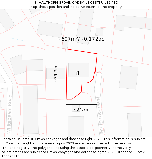 8, HAWTHORN GROVE, OADBY, LEICESTER, LE2 4ED: Plot and title map