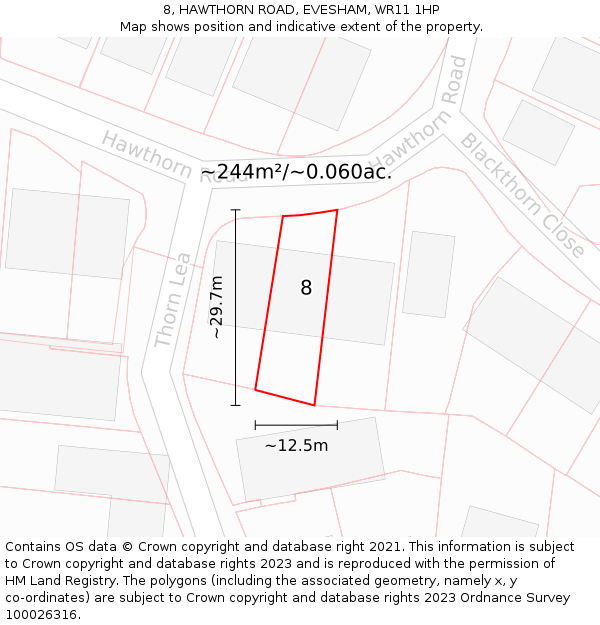 8, HAWTHORN ROAD, EVESHAM, WR11 1HP: Plot and title map