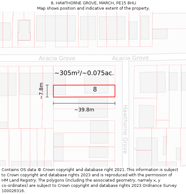 8, HAWTHORNE GROVE, MARCH, PE15 8HU: Plot and title map