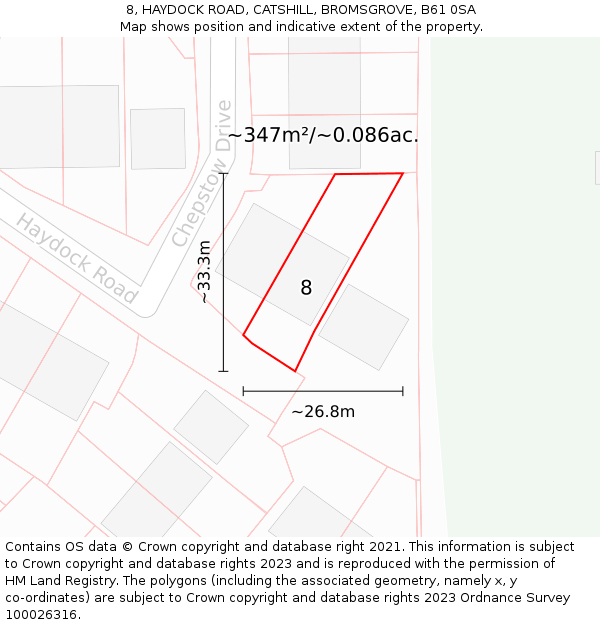 8, HAYDOCK ROAD, CATSHILL, BROMSGROVE, B61 0SA: Plot and title map