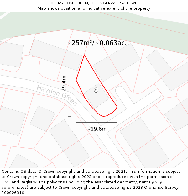 8, HAYDON GREEN, BILLINGHAM, TS23 3WH: Plot and title map