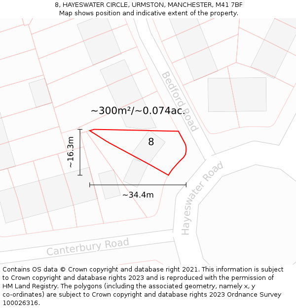 8, HAYESWATER CIRCLE, URMSTON, MANCHESTER, M41 7BF: Plot and title map