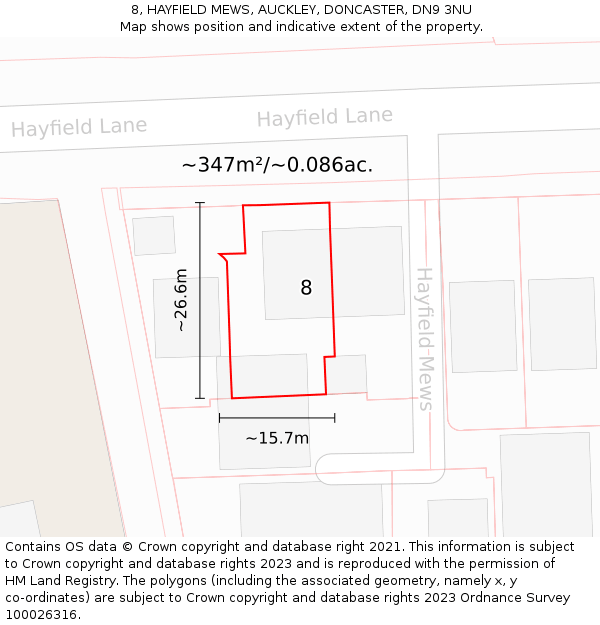 8, HAYFIELD MEWS, AUCKLEY, DONCASTER, DN9 3NU: Plot and title map