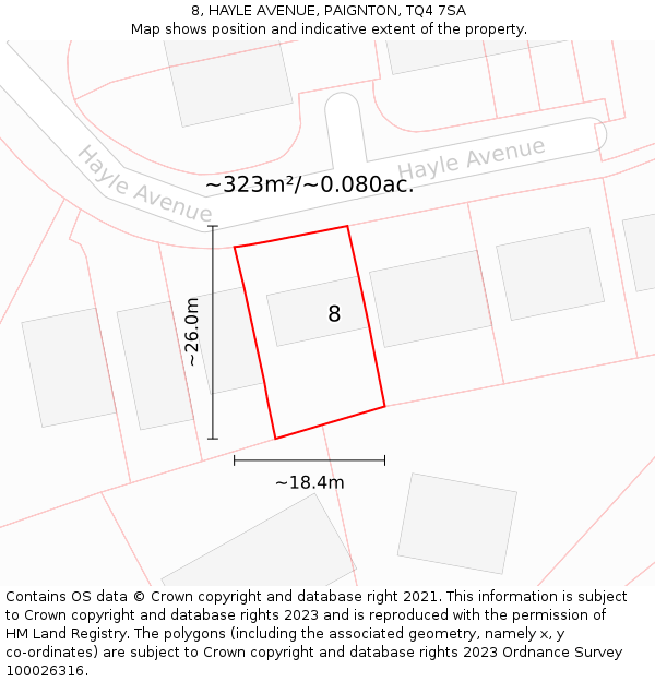 8, HAYLE AVENUE, PAIGNTON, TQ4 7SA: Plot and title map