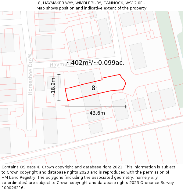 8, HAYMAKER WAY, WIMBLEBURY, CANNOCK, WS12 0FU: Plot and title map