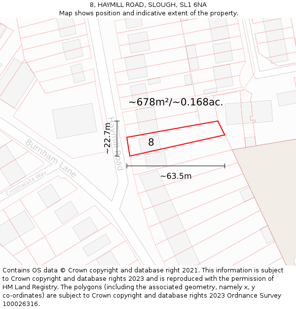 8, HAYMILL ROAD, SLOUGH, SL1 6NA: Plot and title map