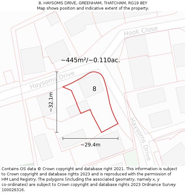 8, HAYSOMS DRIVE, GREENHAM, THATCHAM, RG19 8EY: Plot and title map