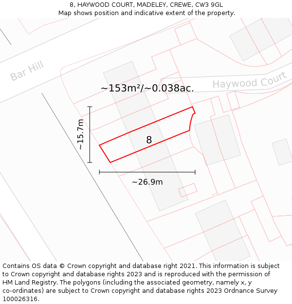 8, HAYWOOD COURT, MADELEY, CREWE, CW3 9GL: Plot and title map