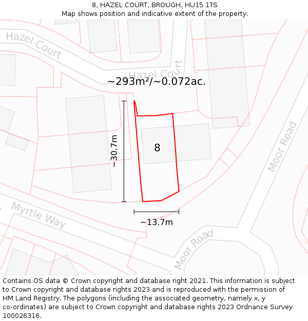 8, HAZEL COURT, BROUGH, HU15 1TS: Plot and title map