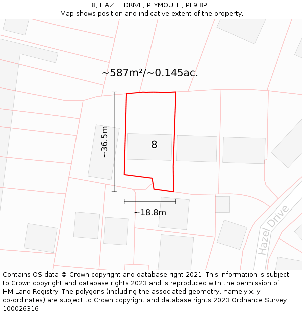 8, HAZEL DRIVE, PLYMOUTH, PL9 8PE: Plot and title map