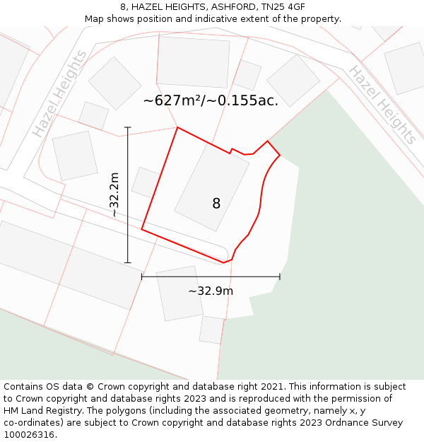 8, HAZEL HEIGHTS, ASHFORD, TN25 4GF: Plot and title map