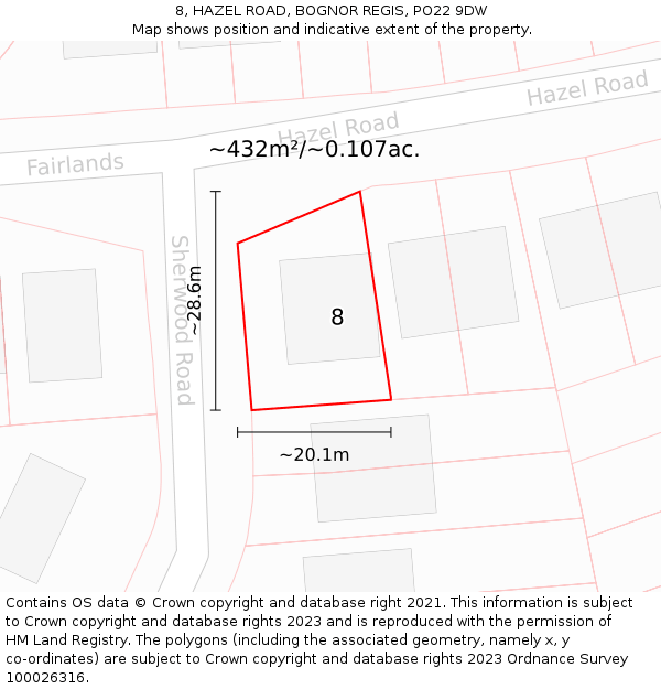 8, HAZEL ROAD, BOGNOR REGIS, PO22 9DW: Plot and title map