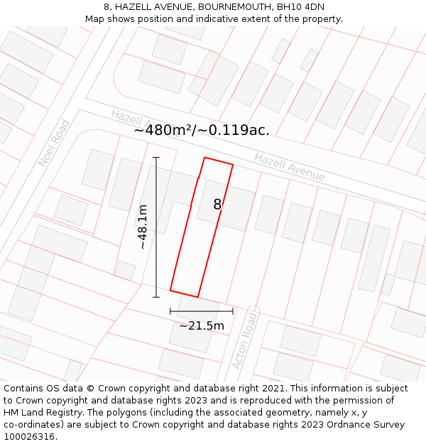 8, HAZELL AVENUE, BOURNEMOUTH, BH10 4DN: Plot and title map