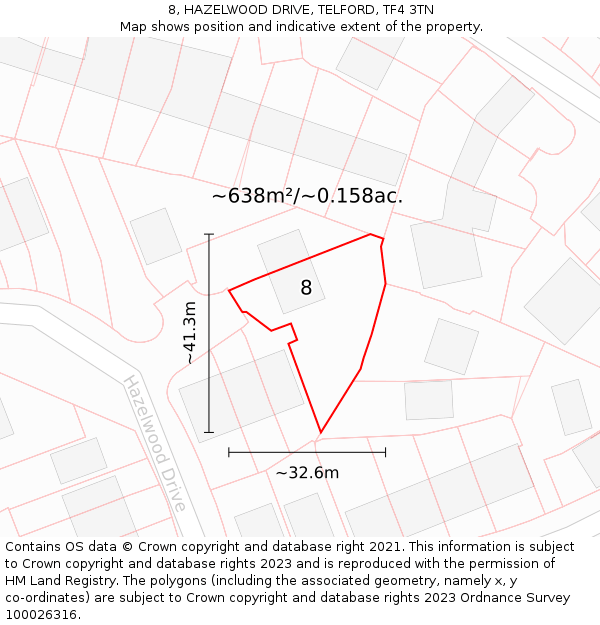 8, HAZELWOOD DRIVE, TELFORD, TF4 3TN: Plot and title map