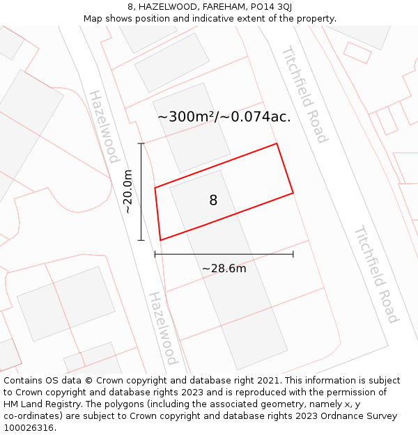 8, HAZELWOOD, FAREHAM, PO14 3QJ: Plot and title map