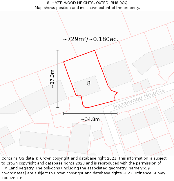 8, HAZELWOOD HEIGHTS, OXTED, RH8 0QQ: Plot and title map