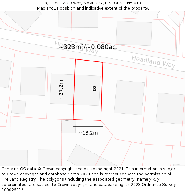 8, HEADLAND WAY, NAVENBY, LINCOLN, LN5 0TR: Plot and title map