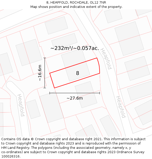 8, HEAPFOLD, ROCHDALE, OL12 7NR: Plot and title map