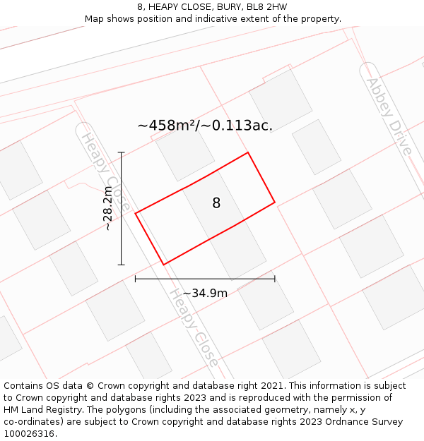 8, HEAPY CLOSE, BURY, BL8 2HW: Plot and title map