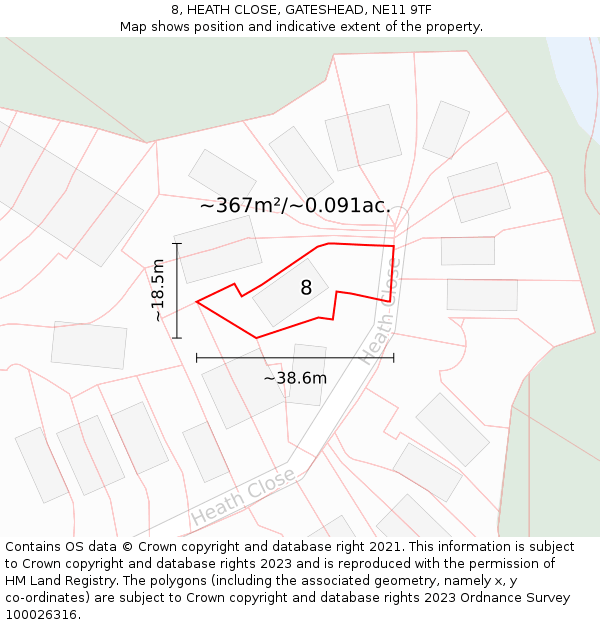 8, HEATH CLOSE, GATESHEAD, NE11 9TF: Plot and title map