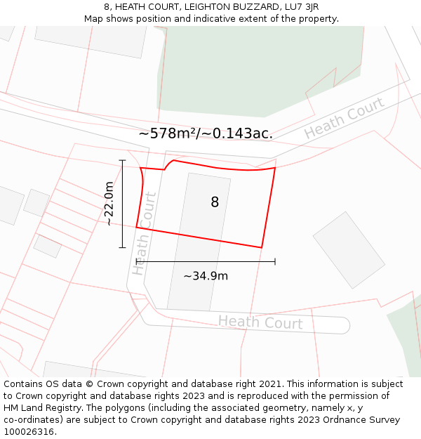 8, HEATH COURT, LEIGHTON BUZZARD, LU7 3JR: Plot and title map