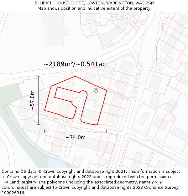 8, HEATH HOUSE CLOSE, LOWTON, WARRINGTON, WA3 2SN: Plot and title map