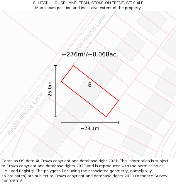 8, HEATH HOUSE LANE, TEAN, STOKE-ON-TRENT, ST10 4LP: Plot and title map