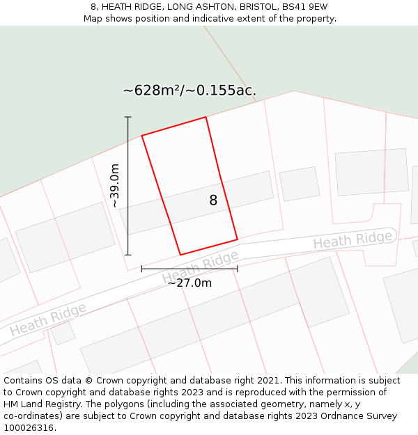 8, HEATH RIDGE, LONG ASHTON, BRISTOL, BS41 9EW: Plot and title map