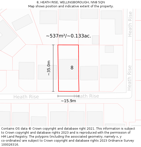 8, HEATH RISE, WELLINGBOROUGH, NN8 5QN: Plot and title map