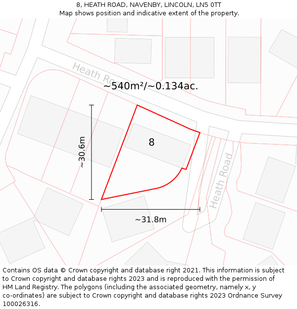 8, HEATH ROAD, NAVENBY, LINCOLN, LN5 0TT: Plot and title map