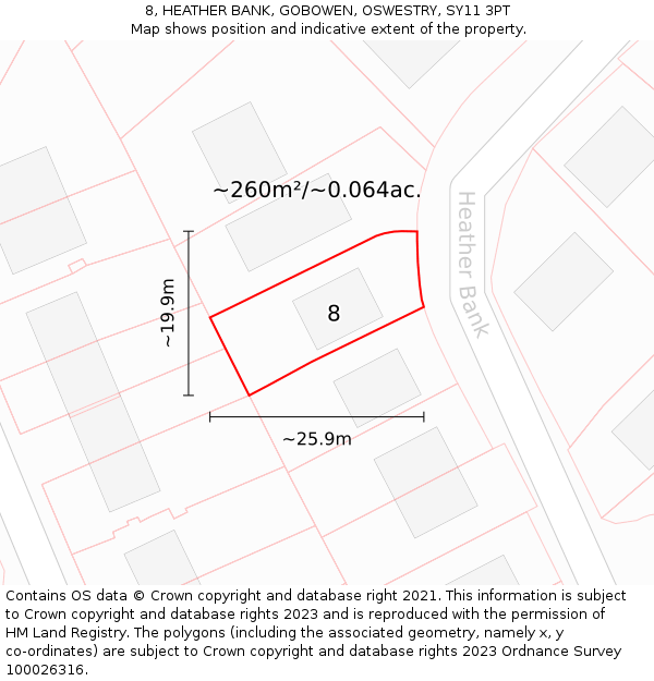 8, HEATHER BANK, GOBOWEN, OSWESTRY, SY11 3PT: Plot and title map