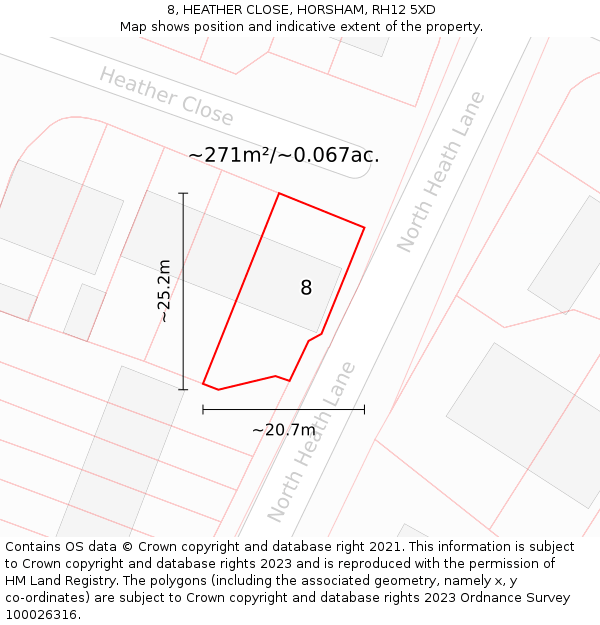 8, HEATHER CLOSE, HORSHAM, RH12 5XD: Plot and title map