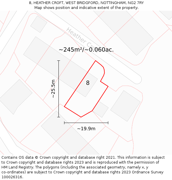 8, HEATHER CROFT, WEST BRIDGFORD, NOTTINGHAM, NG2 7RY: Plot and title map