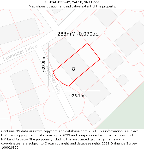 8, HEATHER WAY, CALNE, SN11 0QR: Plot and title map