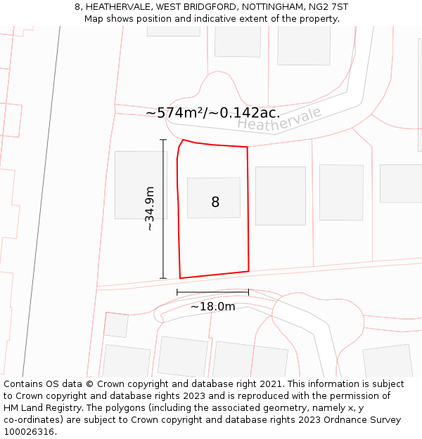 8, HEATHERVALE, WEST BRIDGFORD, NOTTINGHAM, NG2 7ST: Plot and title map