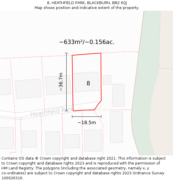 8, HEATHFIELD PARK, BLACKBURN, BB2 6QJ: Plot and title map