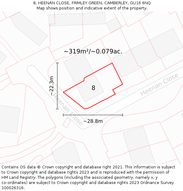 8, HEENAN CLOSE, FRIMLEY GREEN, CAMBERLEY, GU16 6NQ: Plot and title map