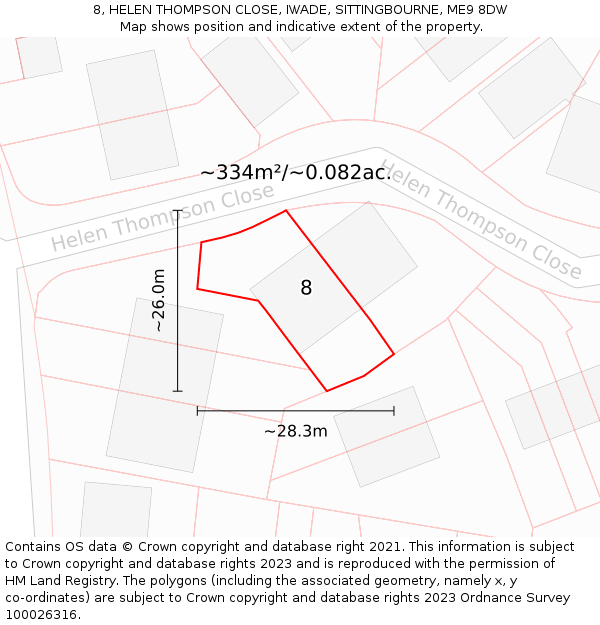 8, HELEN THOMPSON CLOSE, IWADE, SITTINGBOURNE, ME9 8DW: Plot and title map