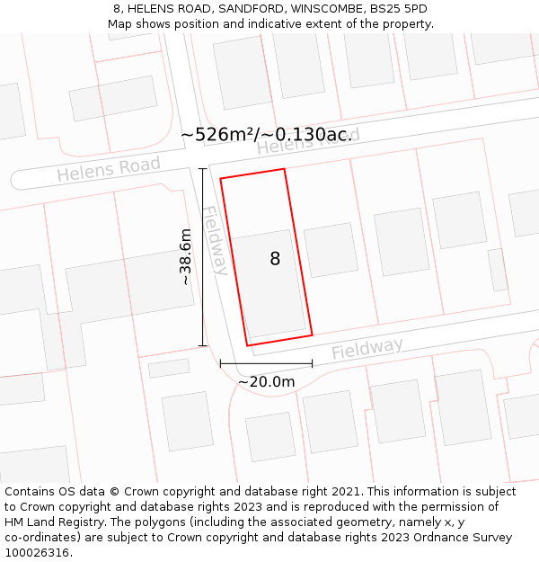 8, HELENS ROAD, SANDFORD, WINSCOMBE, BS25 5PD: Plot and title map