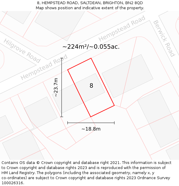 8, HEMPSTEAD ROAD, SALTDEAN, BRIGHTON, BN2 8QD: Plot and title map