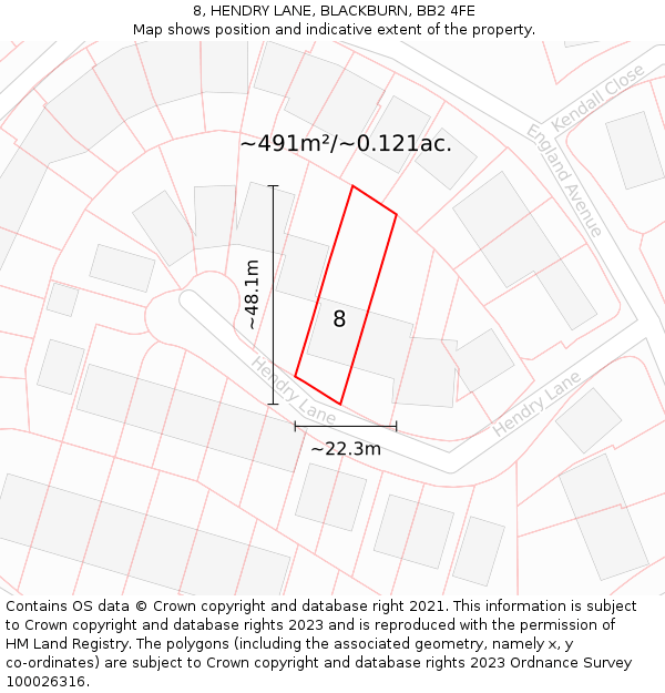 8, HENDRY LANE, BLACKBURN, BB2 4FE: Plot and title map